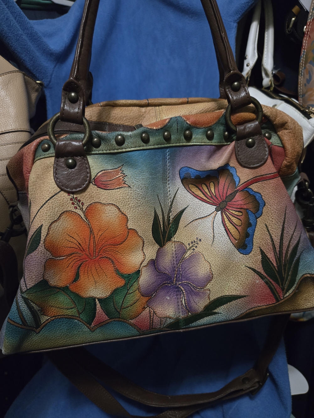 Awesome Hand-Painted Floral Butterfly Satchel – Multicolor. GUC